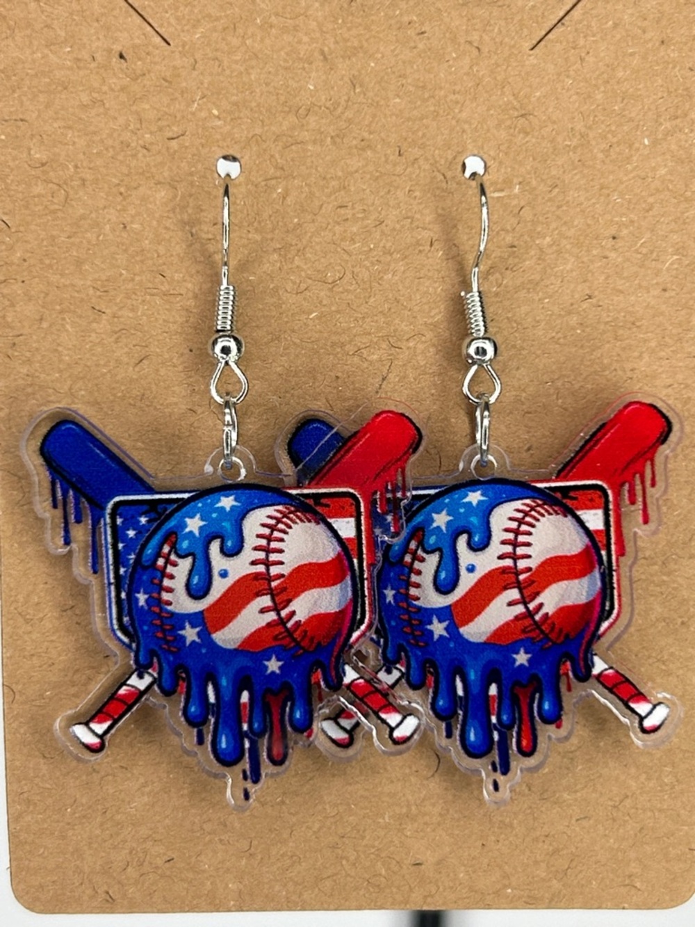 Patriotic Baseball Drip Acrylic Earrings Fashion Jewelry